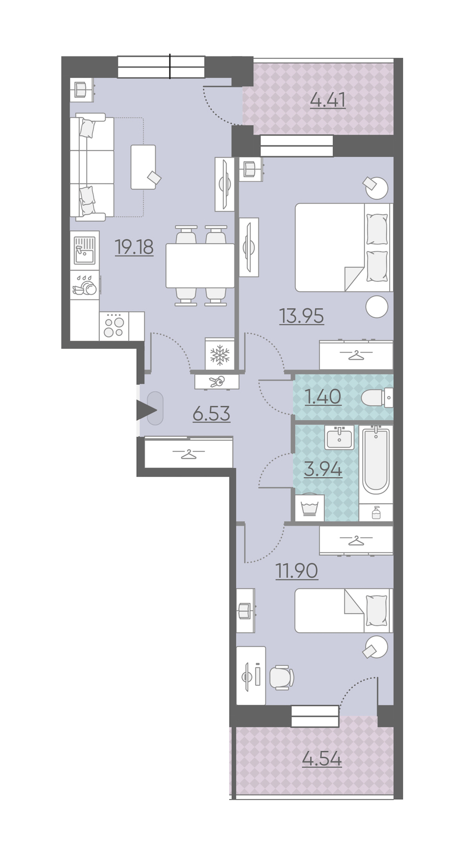 Двухкомнатная квартира в : площадь 61.38 м2 , этаж: 2 – купить в Санкт-Петербурге